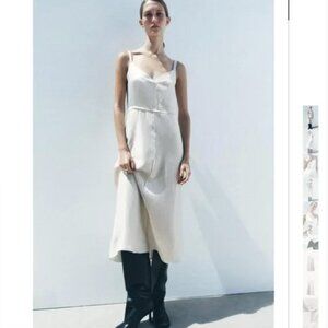 NWT ZARA SATIN EFFECT SLIP DRESS ZW COLLECTION ECRU